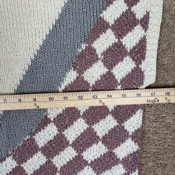 Weathervane Vest Womens M Ivory Mauve 80s Checker Vintage Colorblock Hand Knit - Picture 4 of 6